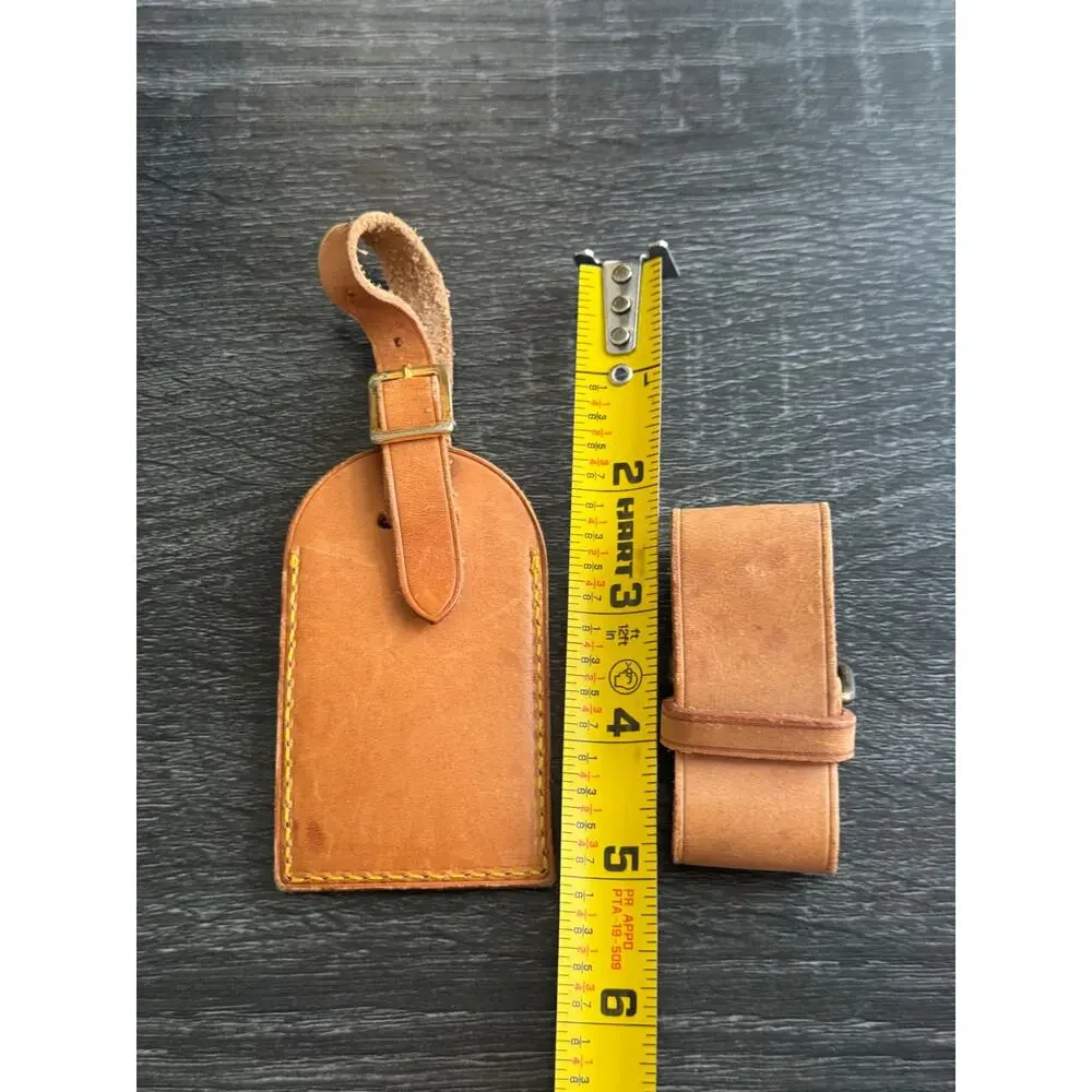 Authentic Louis Vuitton Vachetta Leather Name Luggage Tag And Poignet Set SN223